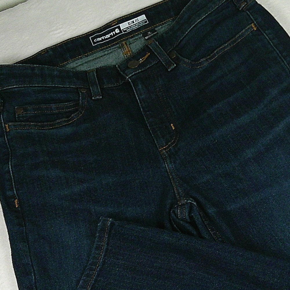 Carhartt Slim Fit Dark Wash Straight Leg Jeans Womens 10 Short 104976-H82 Indigo